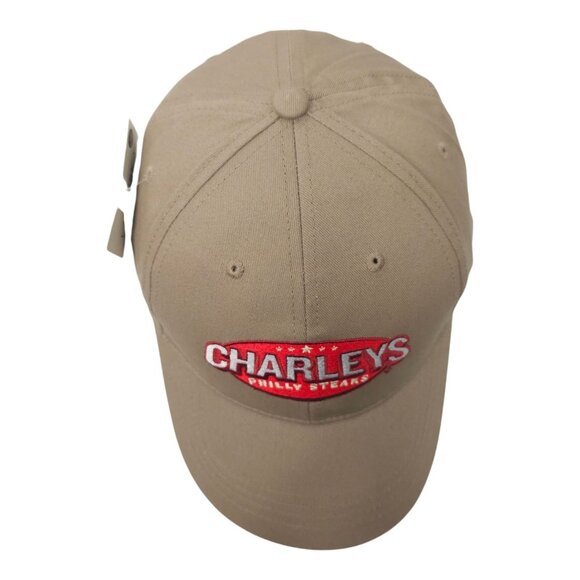 Charleys Philly Steaks Embroidered Logo Strapback Cap Trucker Baseball Khaki Hat - Picture 6 of 13